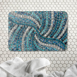 Tapis De Bain bohème chic gris argenté bleu turquoise