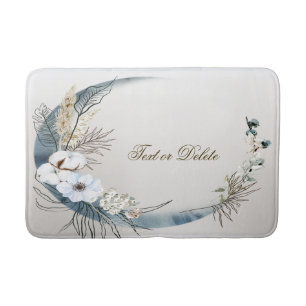 Tapis De Bain Boho Blanc Orchidée Fleurs Bleu Lune Élégant