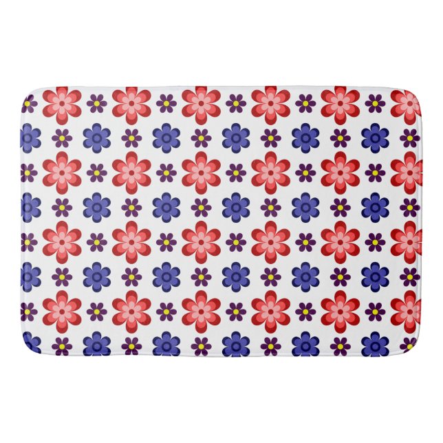 Tapis De Bain Boho Blue Purple Red Flowers Large Bath Mat (Devant)