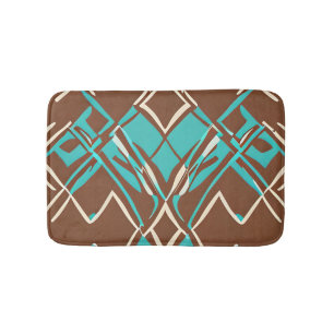 Tapis De Bain Boho Brown et Turquoise Motif de formes géométriqu