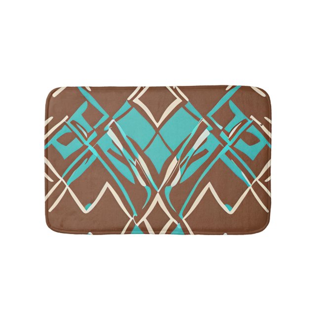 Tapis De Bain Boho Brown et Turquoise Motif de formes géométriqu (Devant)