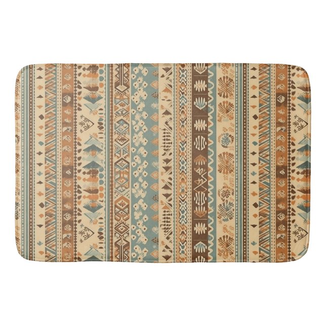 Tapis De Bain Boho Camel Brown Turquoise (Devant)