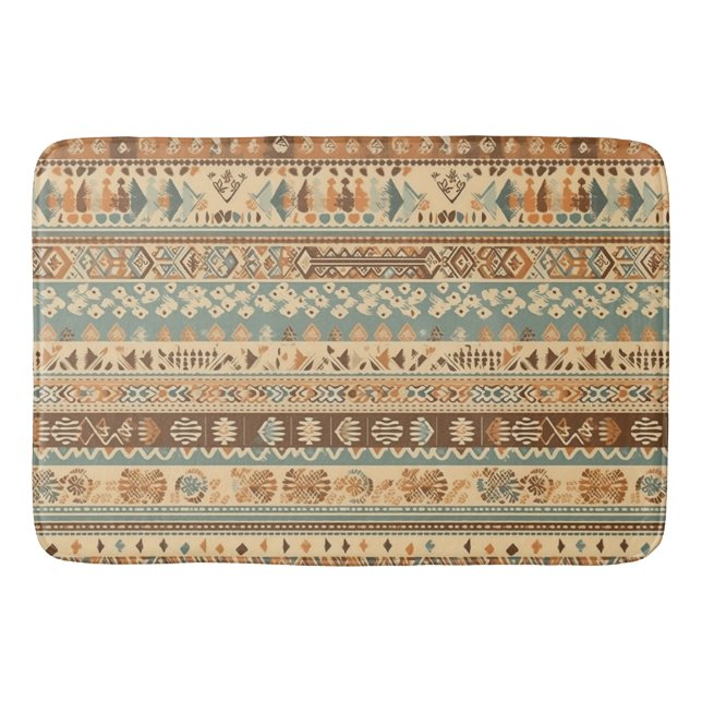 Tapis De Bain Boho Camel Brown Turquoise (Devant)