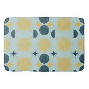 Tapis De Bain Boho Céleste Soleil Lune Bleu Motif Bathmat