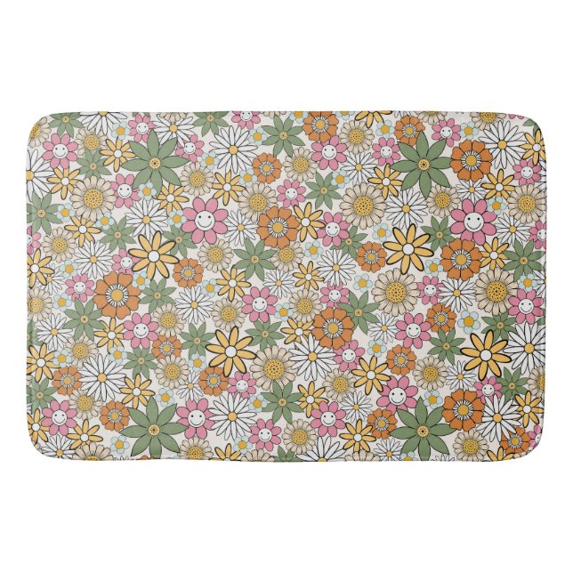 Tapis De Bain Boho Daisy Flowers les années 70 Floral Super (Devant)