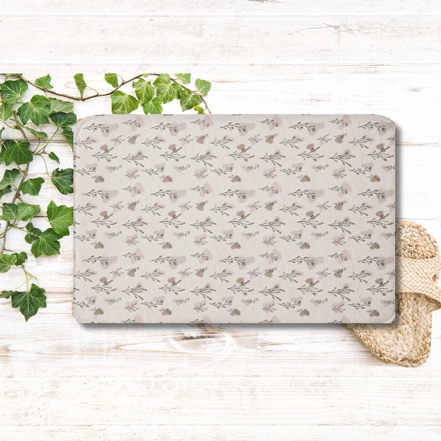 Tapis De Bain Boho Feuille Botanique Beige Cream rose Noir (Créateur téléchargé)