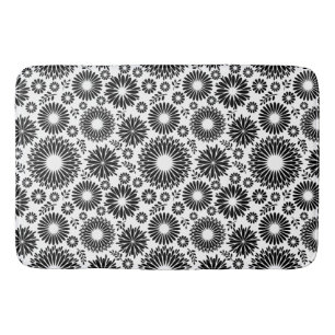 Tapis De Bain Boho fleurs Motif floral vectoriel noir et blanc