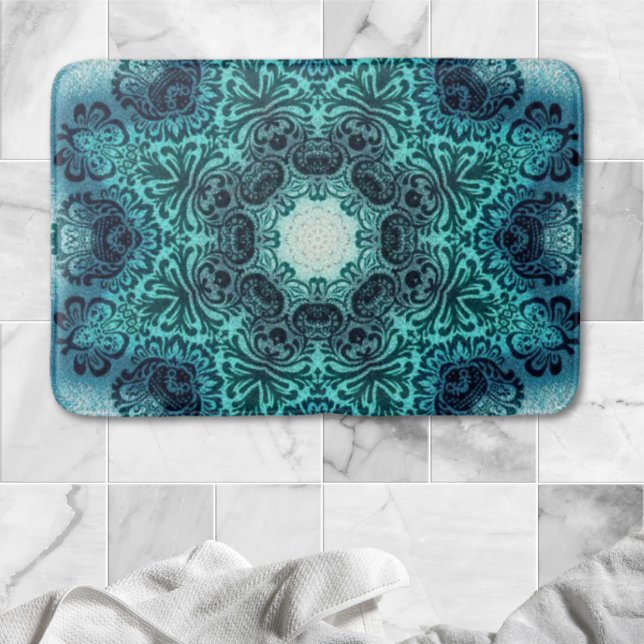 Tapis De Bain Boho floral paisley turquoise turquoise mandala da (Boho floral paisley turquoise teal mandala damask bath mat)