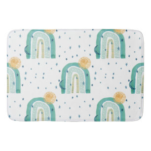 Tapis De Bain Boho moderne arc-en-ciel Sun Moon bleu Turquoise