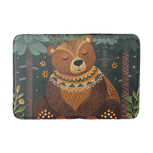 Tapis De Bain Boho Ours Faune Forêt Cute Animaux Nature (Devant)