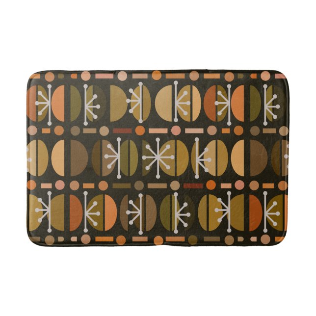 Tapis De Bain Boho Retro Bowls Lignes Tons Terre Noire (Devant)