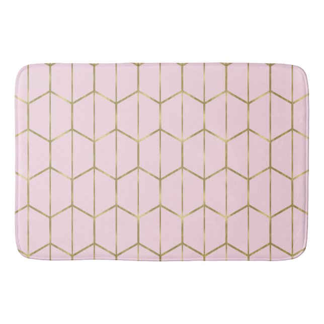 Tapis De Bain Boho rose Hexagon or & Glam géométrique (Devant)