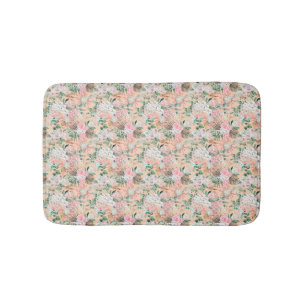 Tapis De Bain Boho Rose Pêche Blanc Floral Eucalyptus Tendance