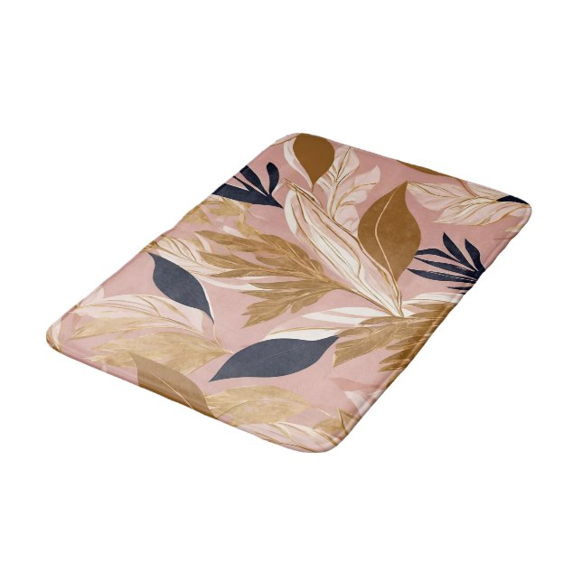 Tapis De Bain Boho rose vif Feuilles Collection moderne (Angle)