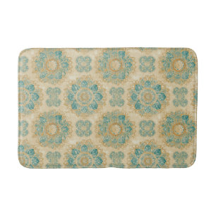 Tapis De Bain Boho Turquoise et Sable Beige Mandala