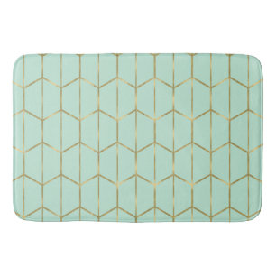 Tapis De Bain Boho Vert Menthe Hexagone Or & Géométrique Glamour