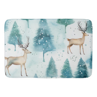 Tapis De Bain Bois d'aquarelle Cerf en hiver Forêt Noël