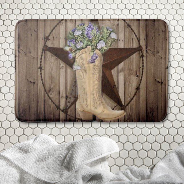 Tapis De Bain bois de grange rustique étoile occidentale fleur s (rustic barn wood wildflower cowboy western star bath mat)