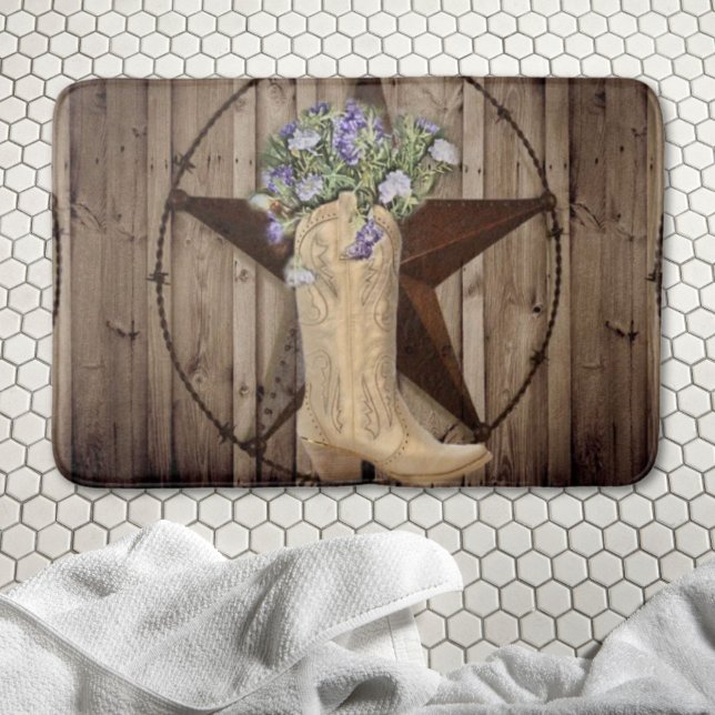 Tapis De Bain bois de grange rustique fleur sauvage étoile weste (rustic barn wood wildflower western star cowgirl bath mat)