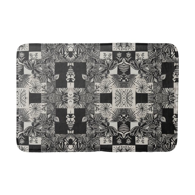 Tapis De Bain Bold Tropical Monochrome Floral Pattern (Devant)