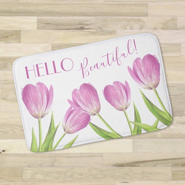 Tapis De Bain Bonjour belle jolie Tulipes rose Elégante Florale (Créateur téléchargé)