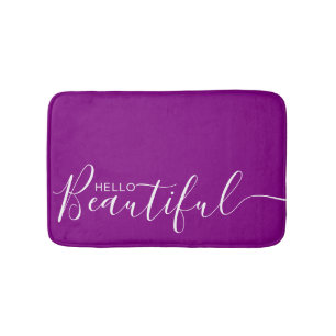 Tapis De Bain Bonjour belle violet blanc typographie moderne  