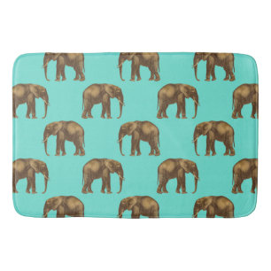 Tapis De Bain Bons éléphants brun turquoise et doré