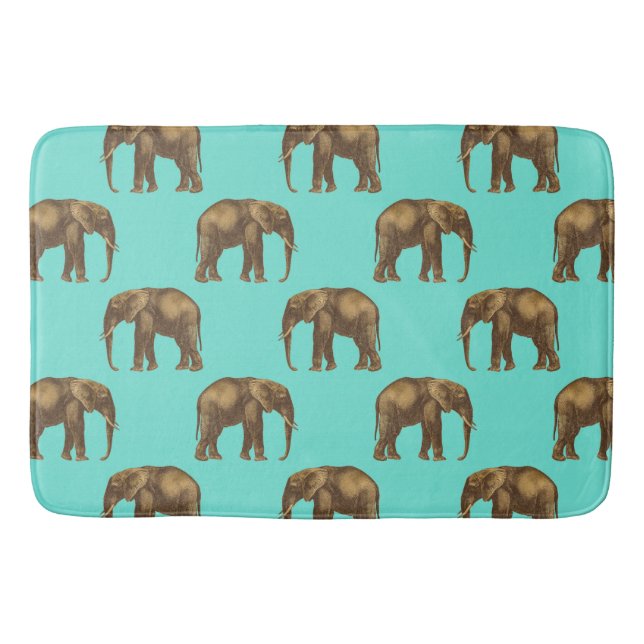 Tapis De Bain Bons éléphants brun turquoise et doré (Devant)