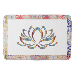 Tapis De Bain Bordure Vintage Lotus Flower Rainbow Personnalisée