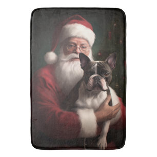 Tapis De Bain Boston Terrier avec Noël Festif du Père Noël