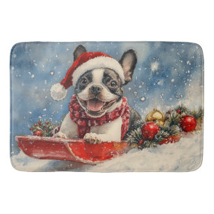 Tapis De Bain Boston Terrier Dog in Sledge Let it Neige Noël