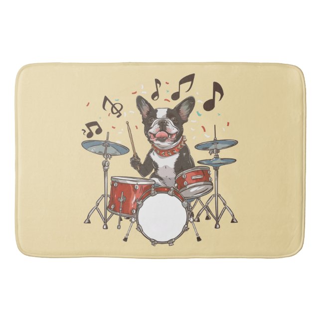 Tapis De Bain Boston Terrier Dog Playing Drums (Devant)