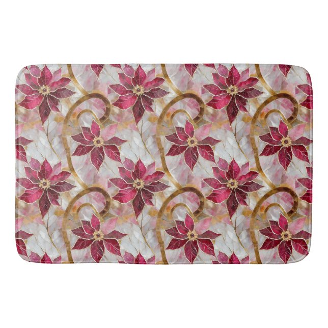 Tapis De Bain Boucles d'or Bourgogne rose Poinsettias de Noël (Devant)