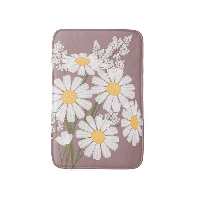 Tapis De Bain Bouquet de fleurs de marguerite blanche sur rose f (Devant (Vertical))