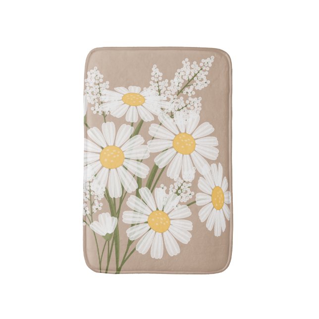 Tapis De Bain Bouquet de Fleurs marguerites blanches sur beige (Devant (Vertical))