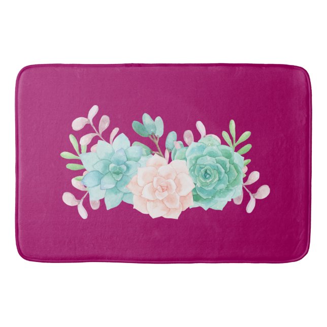 Tapis De Bain Bouquet de fleurs rose et vert Pastel sur Magenta  (Devant)
