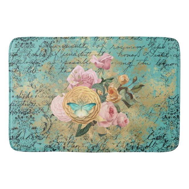 Tapis De Bain Bouquet vintage floral et papillon (Devant)