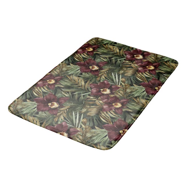 Tapis De Bain Bourgogne Fleur Tropicale Orchidée Rouge  (Angle)