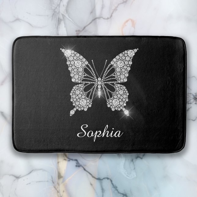 Tapis De Bain Bouton Diamant Blanc, Nom du script, Noir (Créateur téléchargé)