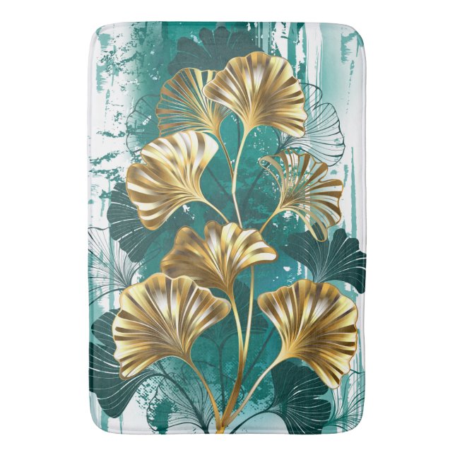 Tapis De Bain Branche avec Feuilles d'or Ginko Biloba (devant Vertical)