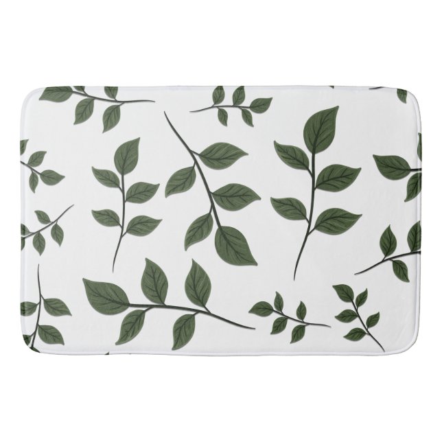 Tapis De Bain Branches de feuillage avec Feuilles verts en blanc (Devant)