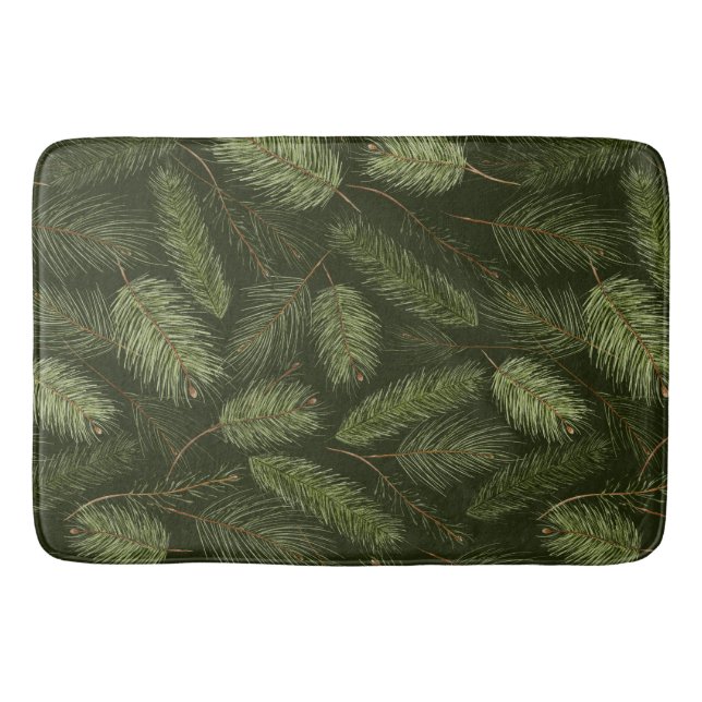 Tapis De Bain Branches de Noël élégantes en noir (Devant)