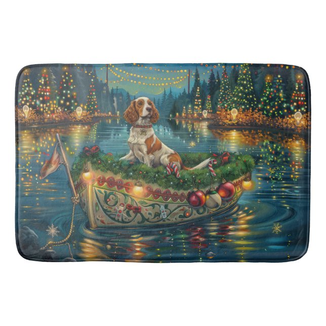 Tapis De Bain Brittany Spaniel Noël Festive Voyage (Devant)