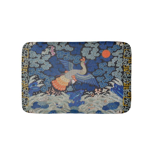 Tapis De Bain Broderie chinoise bleu d'oiseau Vintage (Devant)