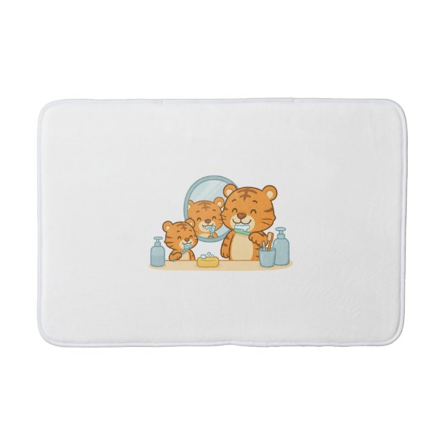 Tapis De Bain Brossage des tigres - Cute Morning Routine (Devant)