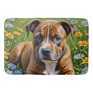 Tapis De Bain Brown Staffordshire Bull Terrier Chiot Acryli Art