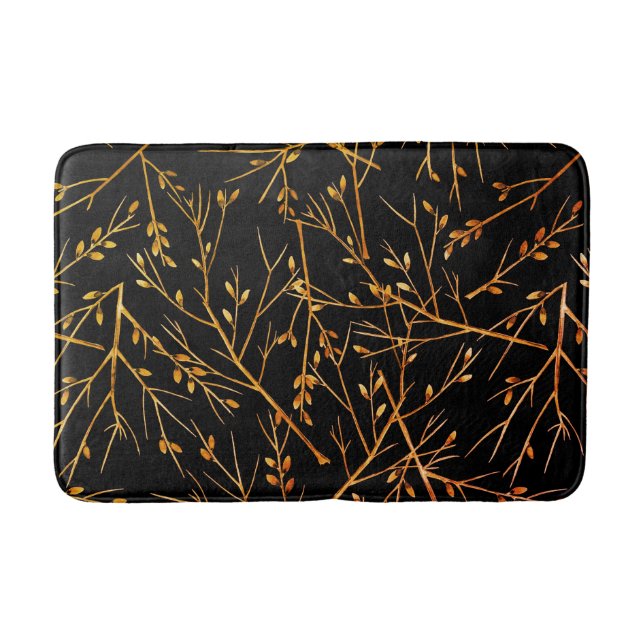 Tapis De Bain Brûler Orange Twigs sur Noir (Devant)