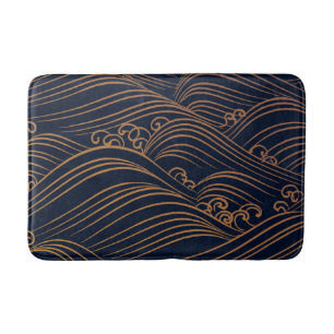 Tapis De Bain Brun abstrait d'or de bleu marine de ressacs
