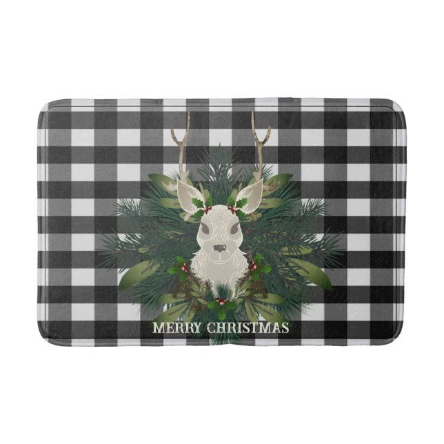 Tapis De Bain Buffalo Plaid Festif Reindeer Noël (Devant)