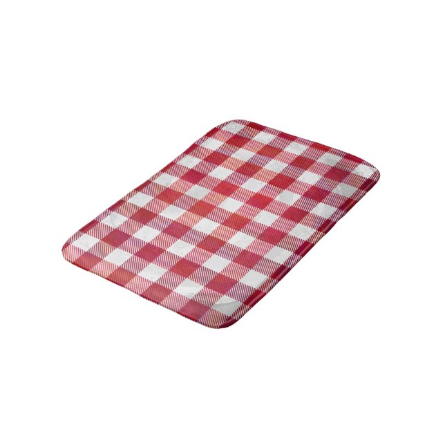 Tapis De Bain Buffalo plaid rouge et blanc (Angle)